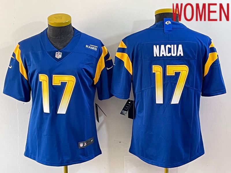 Women Los Angeles Rams #17 Nacua Blue Nike Vapor Limited NFL Jersey